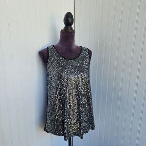 NWT W.A.Y. Wonderful & Young Tank Top Black Sequin Crew Neck Womens Size M